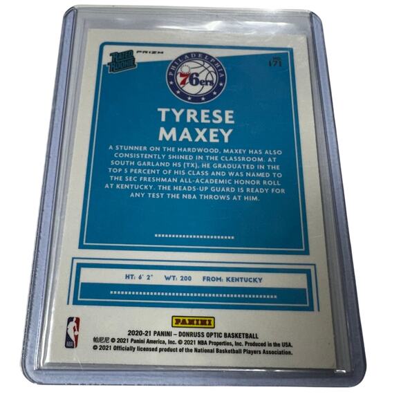 2020-21 Panini Donruss Optic - Rated Rookie #171 Tyrese Maxey (RC) Purple Shock - Picture 2 of 2